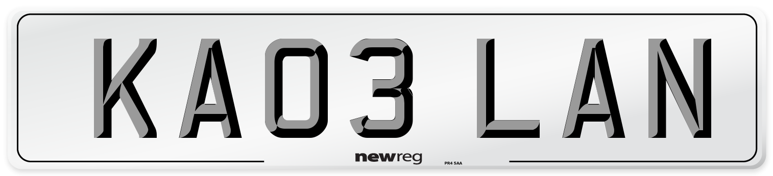 KA03 LAN Number Plate from New Reg
